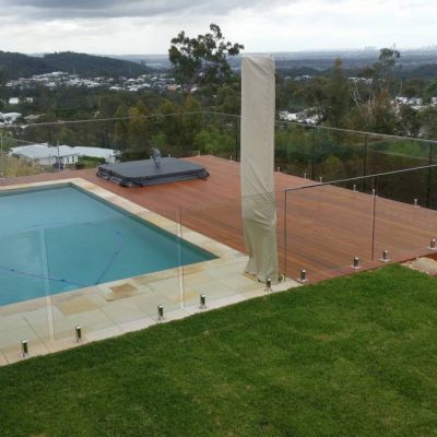 Frameless Glass Pool fencing on timber decking